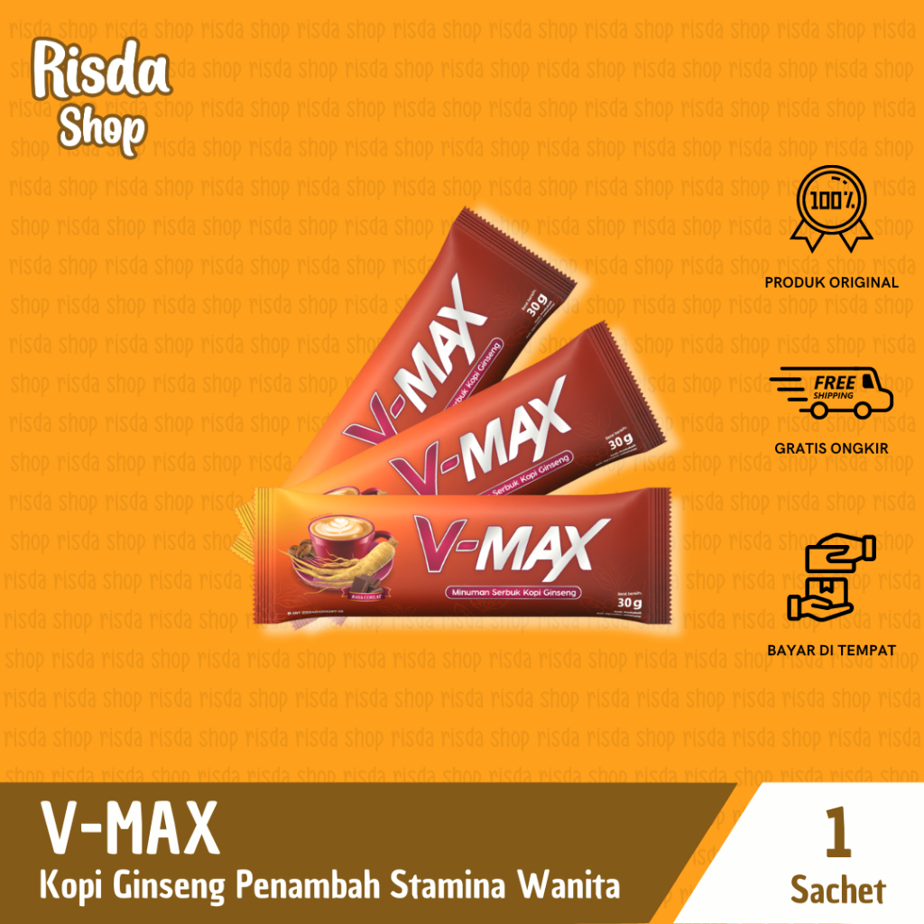 

V-MAX Kopi Ginseng Rasa Cokelat 1 Sachet 30 Gram Kopi Stamina Penambah Gairah Wanita Tahan Lama