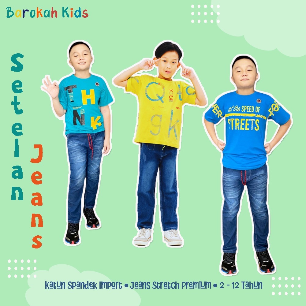 Baju Anak Laki Laki Setelan Anak Cowok 1 tahun - 12 tahun Celana Jeans Anak Panjang Baju Anak