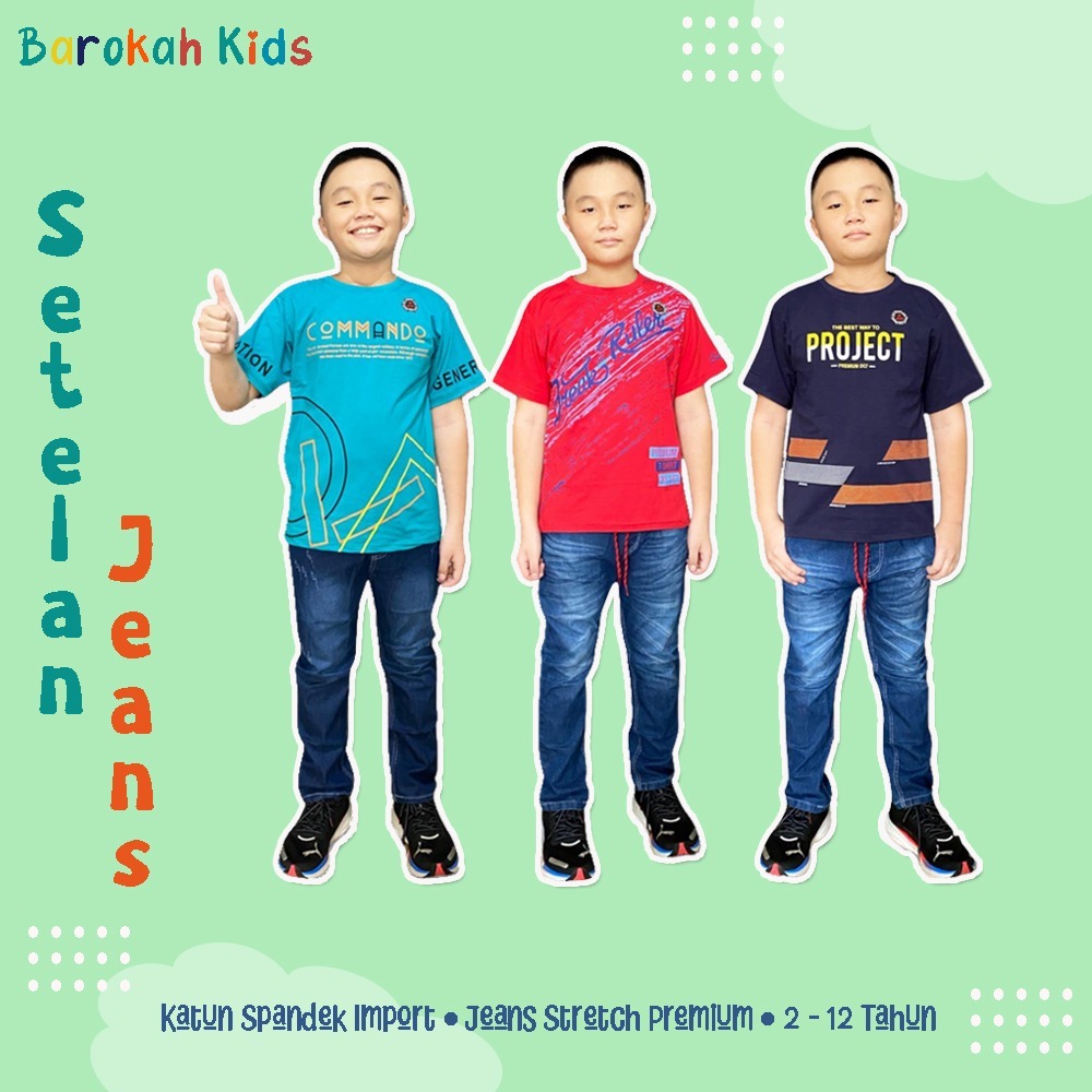 BAJU ANAK LAKI LAKI LENGAN PENDEK CELANA PANJANG JEANS 1-12 TAHUN SETELAN ANAK LAKI