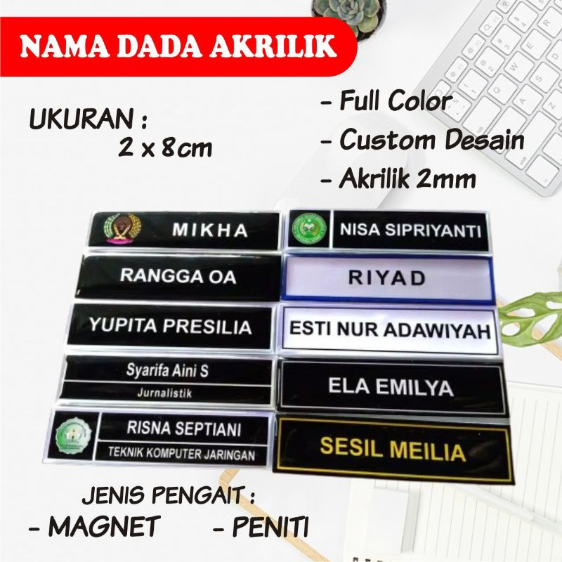 

NAMA DADA AKRILIK , NAME TAG AKRILIK, NAME TAG, NAMA DADA, MAGNET, PENITI