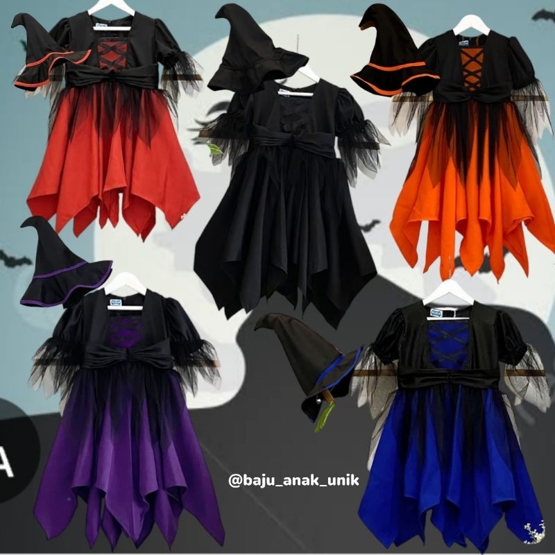 Penyihir/penyihir kostum/penyihir cilik/penyihir anak/Halloween/Halloween costume/Halloween dress/ba