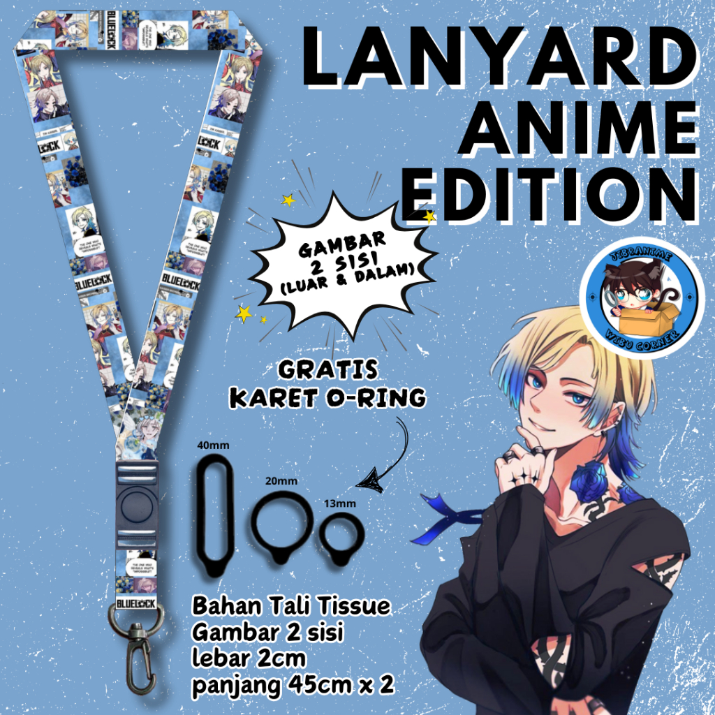 

Lanyard Panjang Anime 2 Sisi / Kaiser Blue Lock / gantungan kunci layard keychain