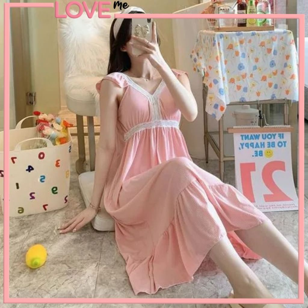 LOVEme Daster Longgar Korea Pakaian Wanita Baju Tidur Wanita Import Bahan Polyester Ukuran Fit To XL