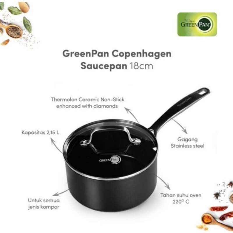 Greenpan Copenhagen Covered Saucepan 18cm