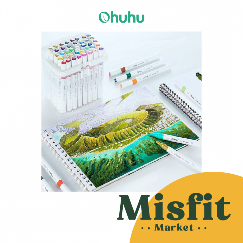 

D3W! OHUHU 48 Colors Dual Tip (Fine & Chisel) Value Pack Alcohol Art Markers Spidol warna