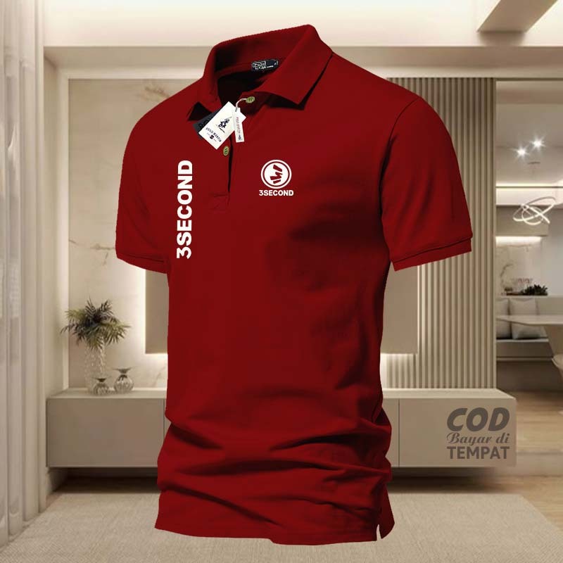 COD T-shrit POLO kerah 3Second  Kiri Kanan Logo Bulat Putih Kaos Kerah Dewasa Shirt / Kaos Wangki Pr