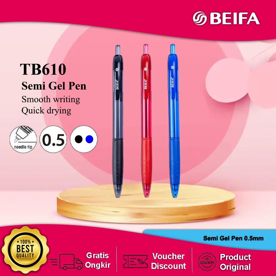 

Beifa Semi Gel Pen TB610 0.5mm Black / Blue 1 Pack 12 Pcs