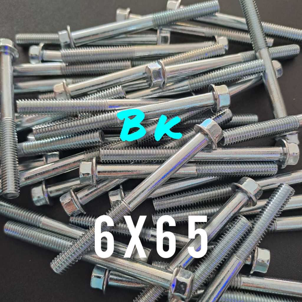 Baut Block Mesin M6x65 Kunci 8/Baut Flange Bolt 6x65 Putih Kunci 8