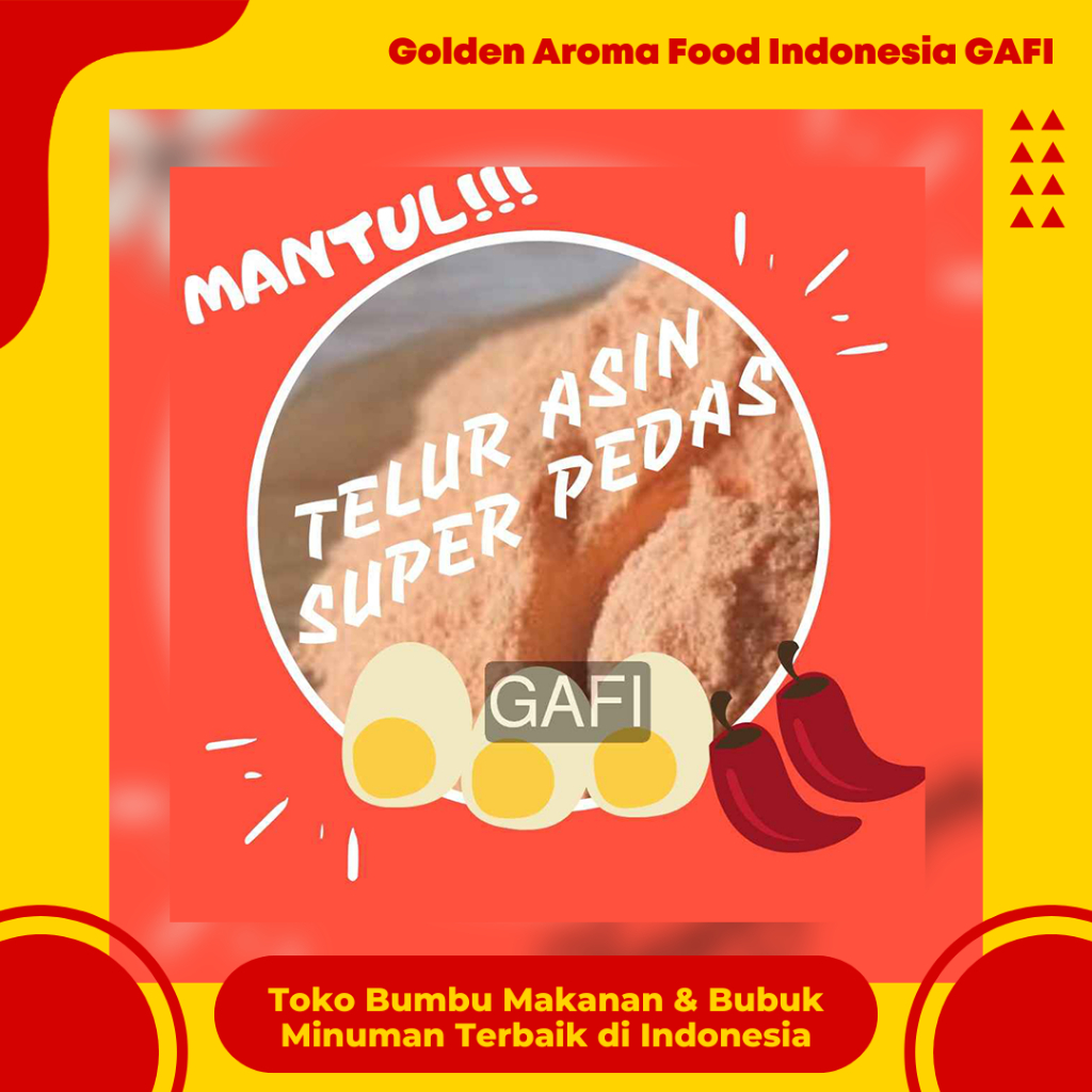 

GAFI Food Bumbu Tabur Rasa Telur Asin Super Pedas 1 kg Enak Murah Lezat Halal, Super Spicy Salteg Egg Seasoning Powder 1kg