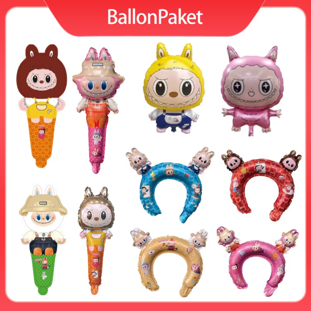 Balon Bando Labubu / Balon Pentungan Labubu / Balon Bando Pentungan Motif Labubu.