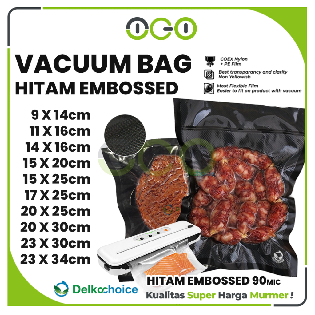 Plastik Vacuum Vacum Bag Sealer Emboss Hitam Food Grade Bungkus Makanan Termurah - Delkochoice