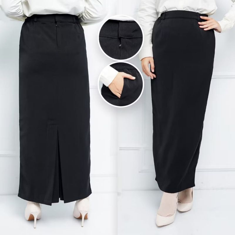 ROK SPAN REMPEL BELAKANG ROK KANTOR HITAM