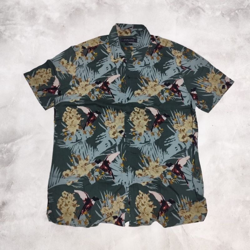 Kemeja tangan pendek pria zara man fullprint floral