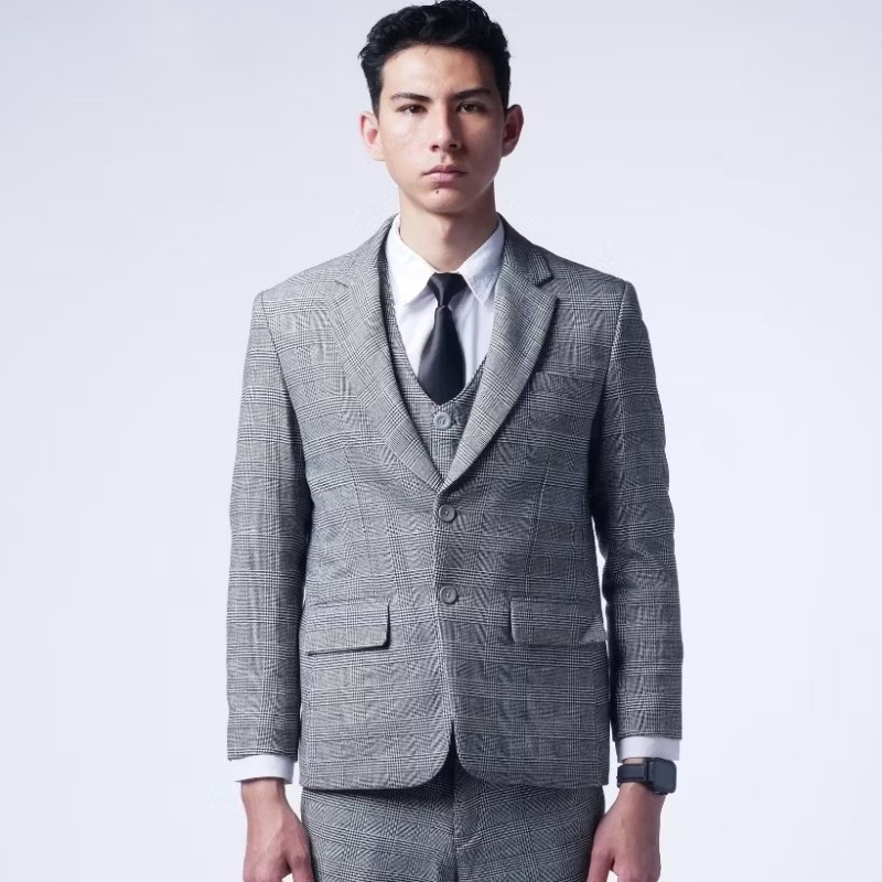 Mubeng - Elegant Jas Slimfit Plaid Grey ( Cover Jas)