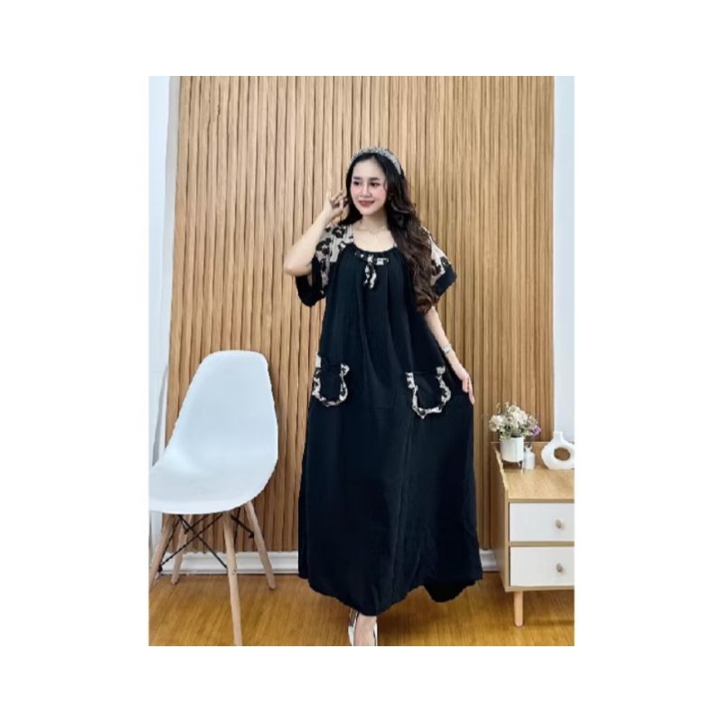 Daster wanita fuji leopard kantong depan busui arab LD 120 dress