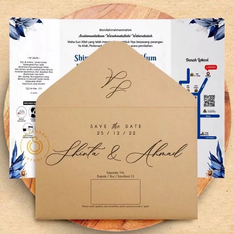 Undangan Pernikahan + Amplop Kraft Rustic Aesthetic, Simple