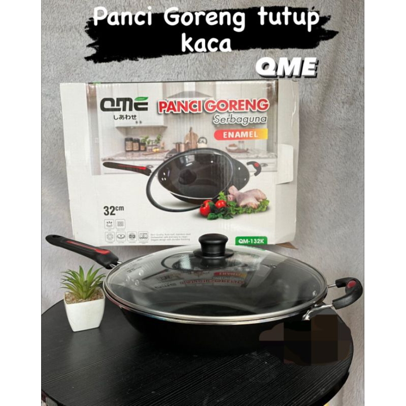 QME Panci Goreng tutup kaca /Panci enamel (32cm)