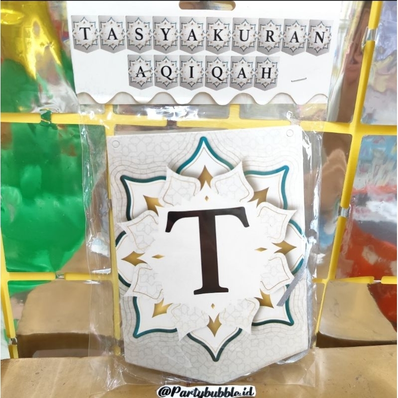 Banner Flag tulisan Tasyakuran Aqiqah Syukuran Kelahiran bayi Hiasan Dekorasi dinding