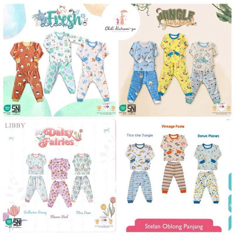 Libby - Setelan Baju Tidur Anak (Ukuran 2L, XL, XXL) Tangan Lengan Panjang Celana Panjang Katun