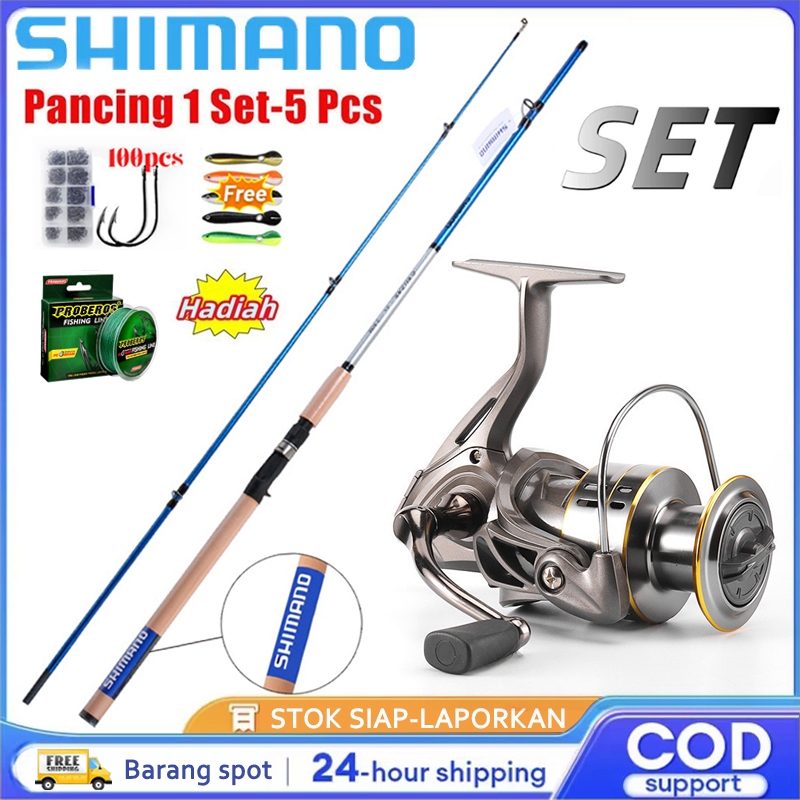 SHIMANO Pancing Joran Set Lengkap 1.8-3.0m Serat Karbon Joran dan Gulungan Pancing  Logam Reel LC 80