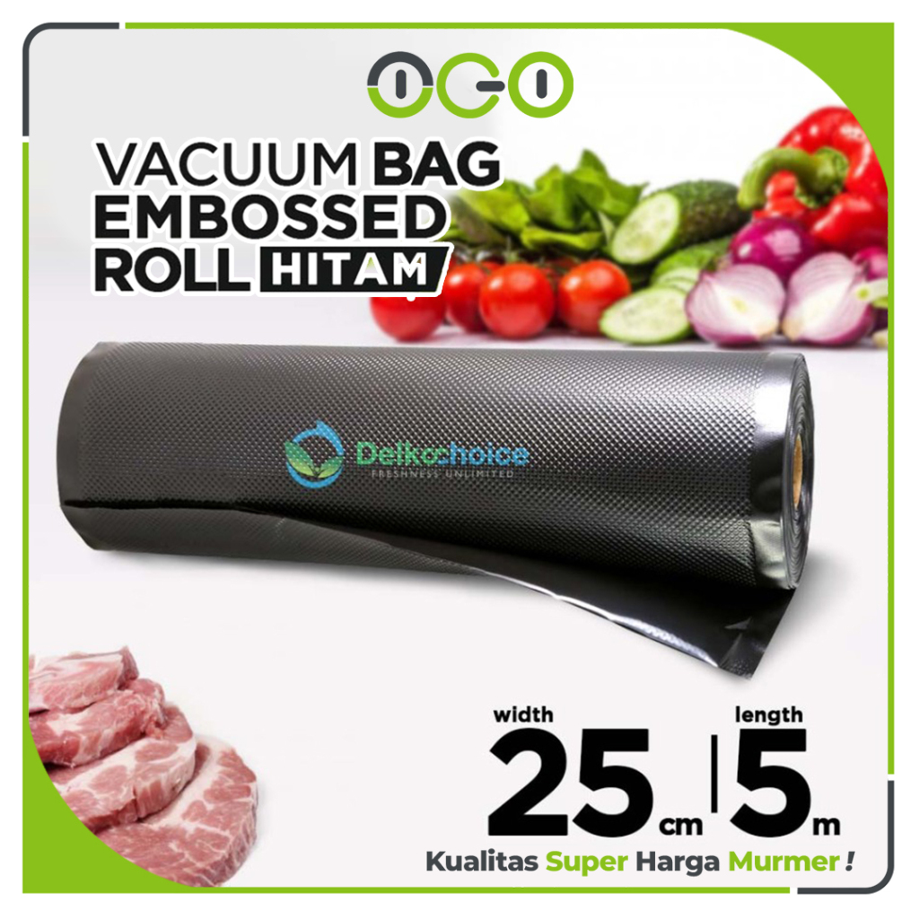 Vacuum EMBOSSED ROLL 25cm x 5 meter HITAM Plastik Vakum Makanan Vacum Bag Sealer  - Delkochoice