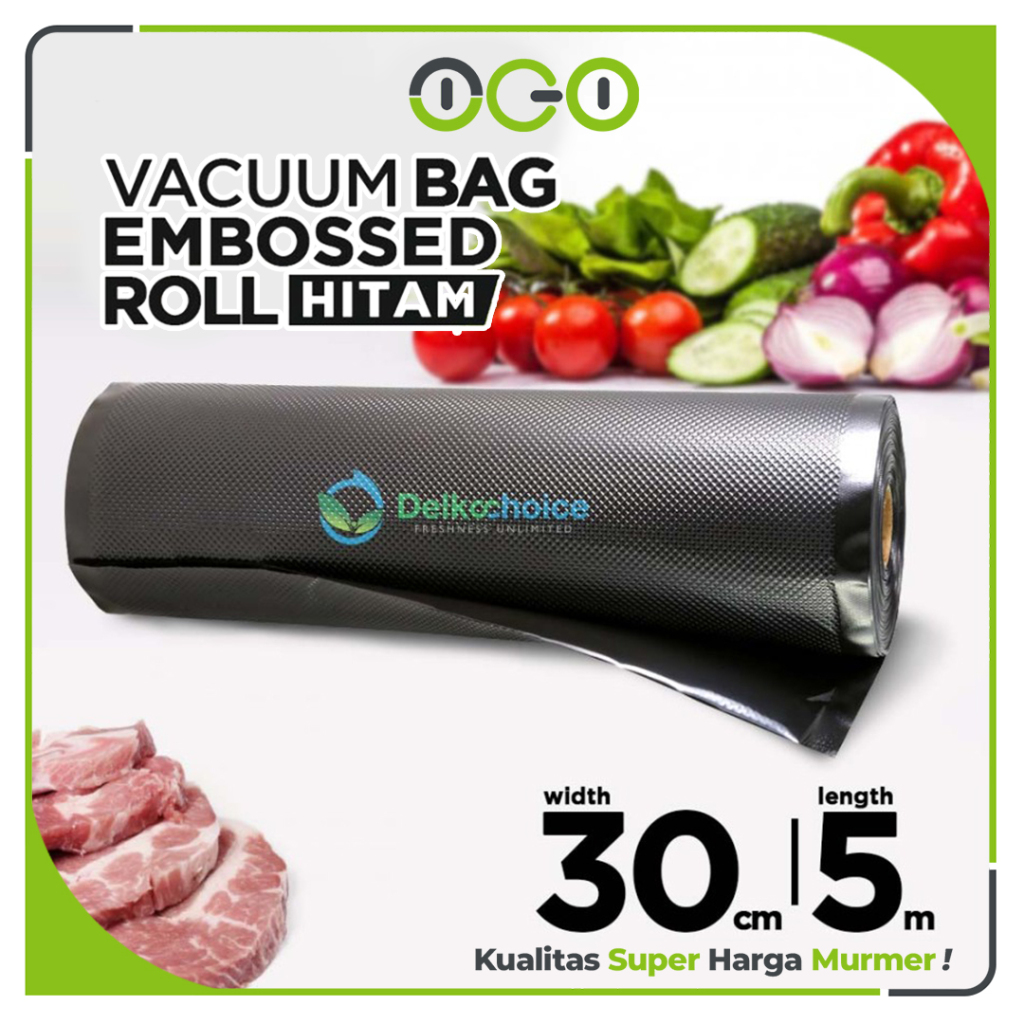 Vacuum EMBOSSED ROLL 30cm x 5 meter HITAM Plastik Vakum Makanan Vacum Bag Sealer  - Delkochoice