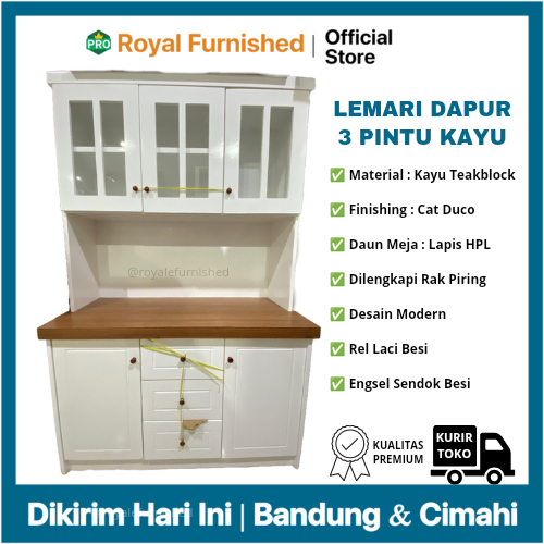 LEMARI DAPUR 3 PINTU KAYU PUTIH HPL BANDUNG