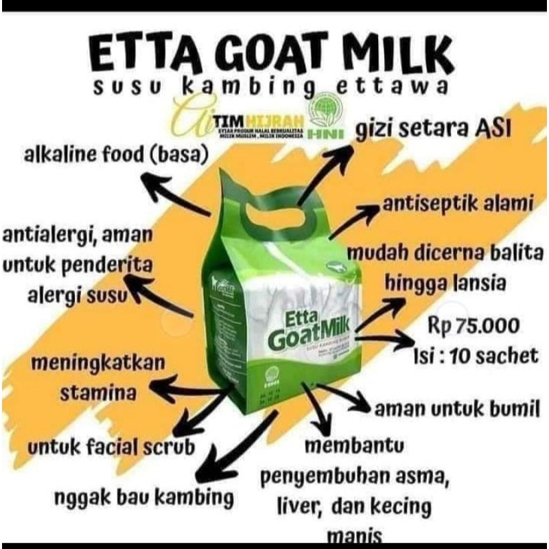 

Etta Goat Milk - Susu Kambing Ettawa Bubuk Original Berkhasiat Menyembuhkan Asma Dan Pengganti Asi Asli Rekomend