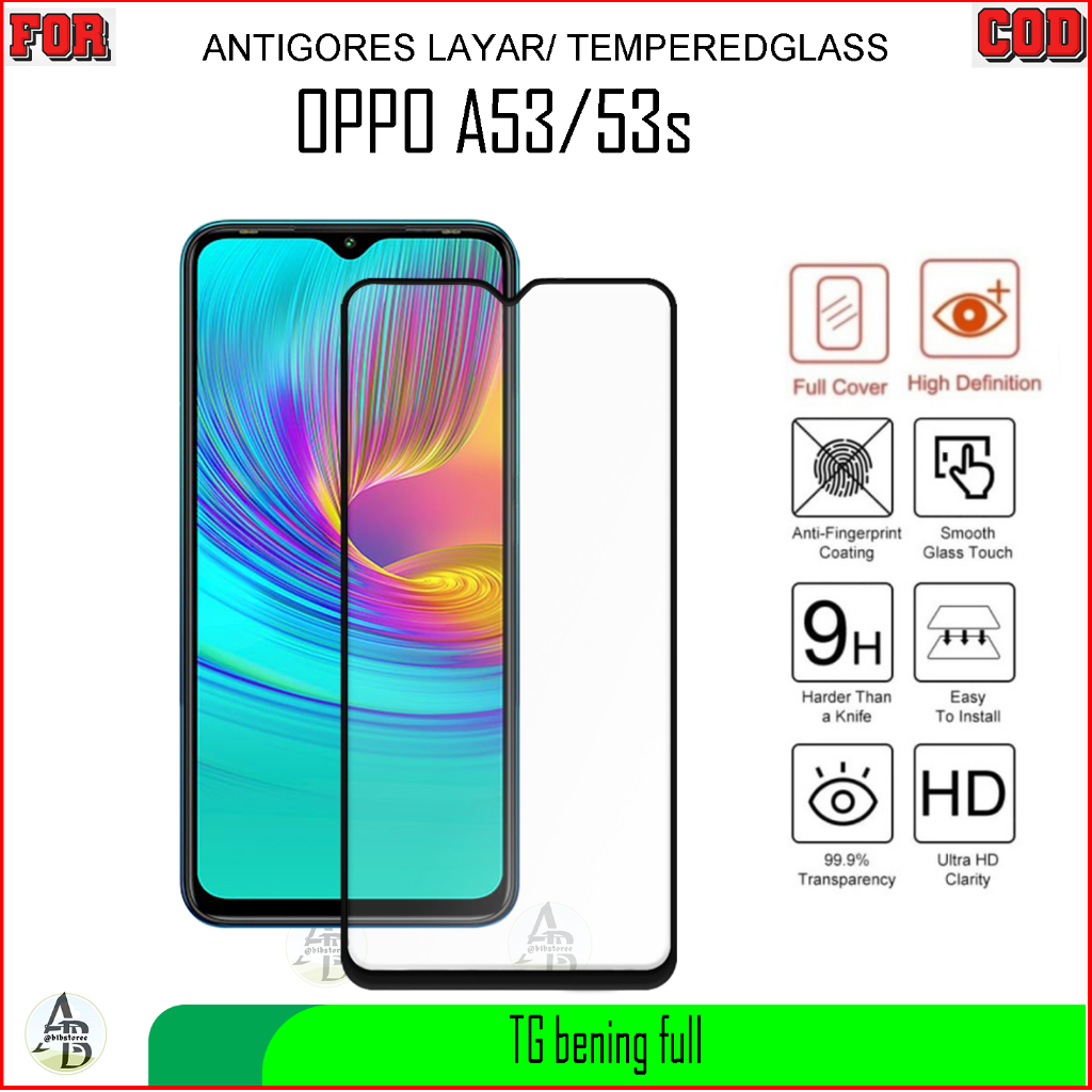 Anti Gores Layar Tempered Glass Handphone oppo a53 oppo a53s   5G Kwalitas Mantap Full Cover
