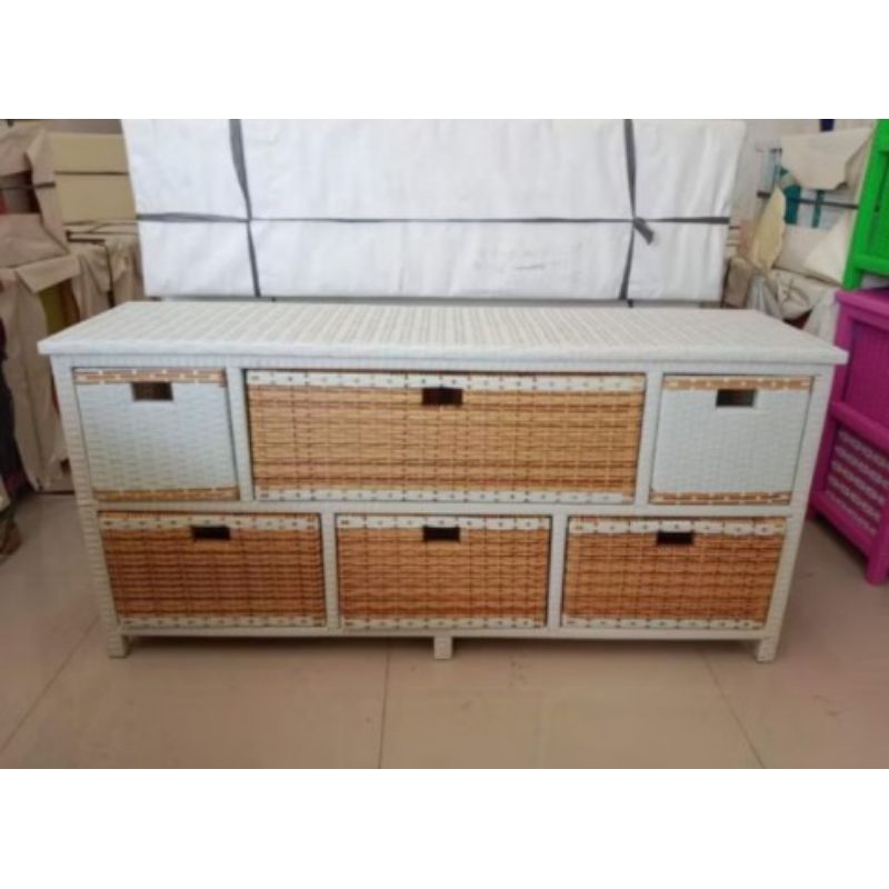 (READY STOCK) meja TV lemari laci rotan sintetis 6 laci