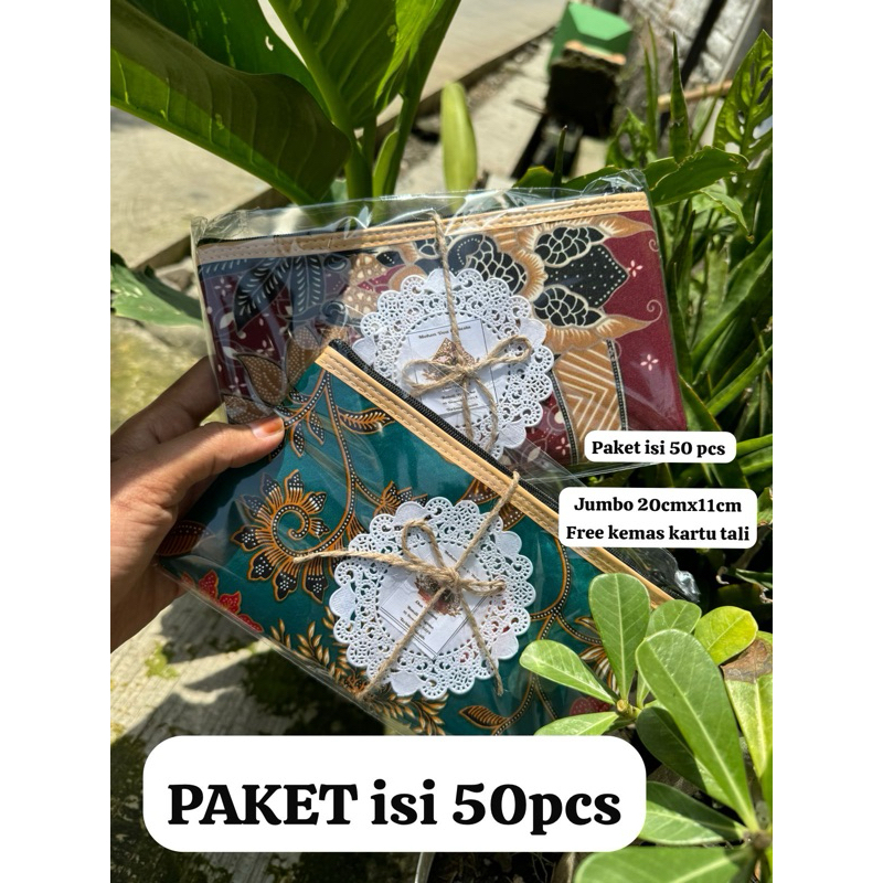 langsung kirim SOUVENIR PERNIKAHAN DOMPET BATIK POUCH JUMBO ISI 50pcs free nama dan kemas SOUVENIR S