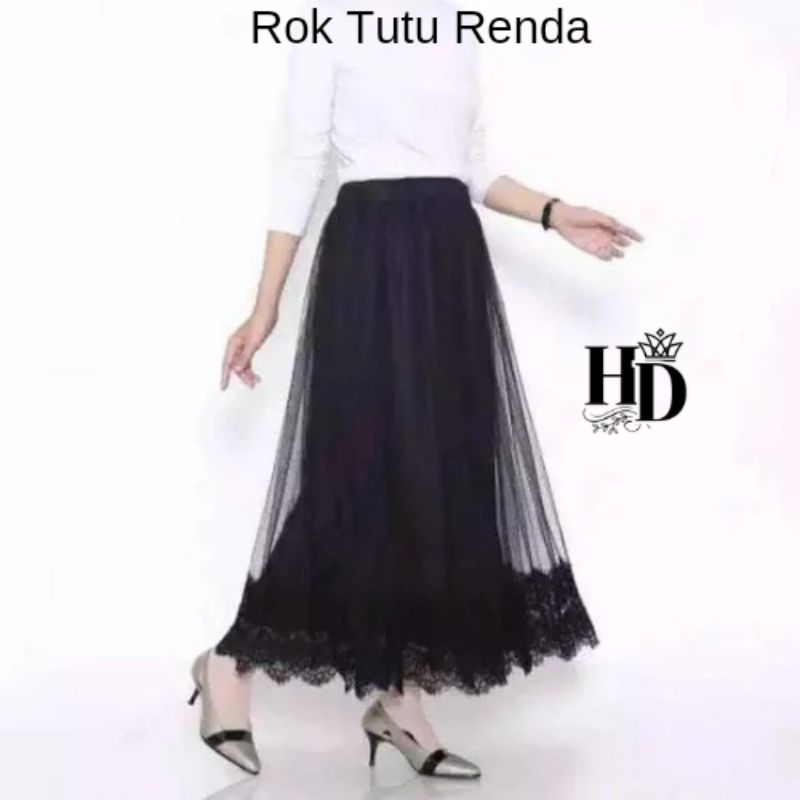 Rok Tutu Polos Kombinasi Renda Bawah Dewasa Premium Khusus Warna Hitam