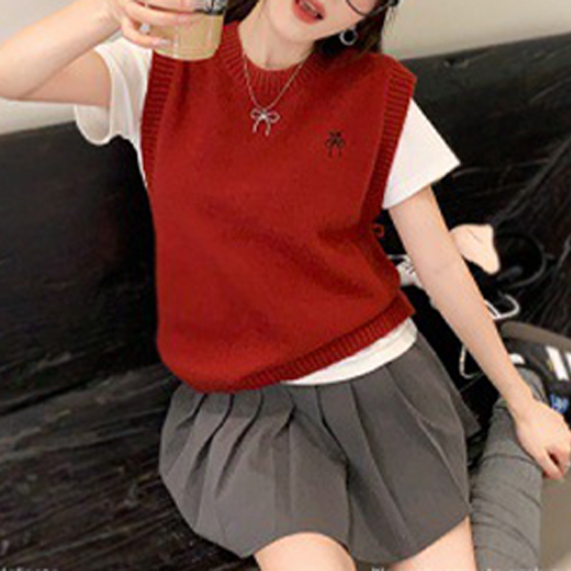 Vest Crop Polos Sleeveless Top Korean Style Rompi Rajut Crop Top Wanita Rompi Gaya Preppy Retro Wani