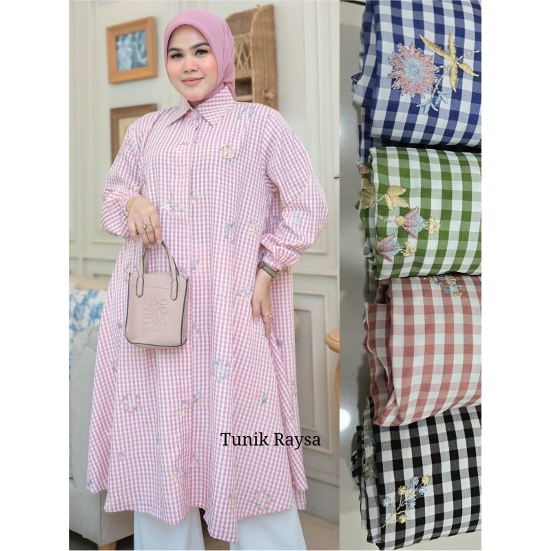 Outfitku -Tunik Raysa Gamis Kotak-Kotak Wanita Winody tunic motif korean style Atasan wanita kekinia