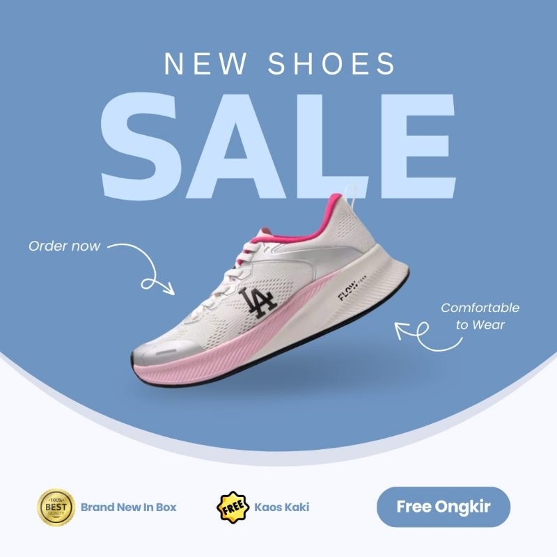 Sepatu MLB Athflow LA Dodgers Sneakers Shoes White Pink / Free Kaos Kaki