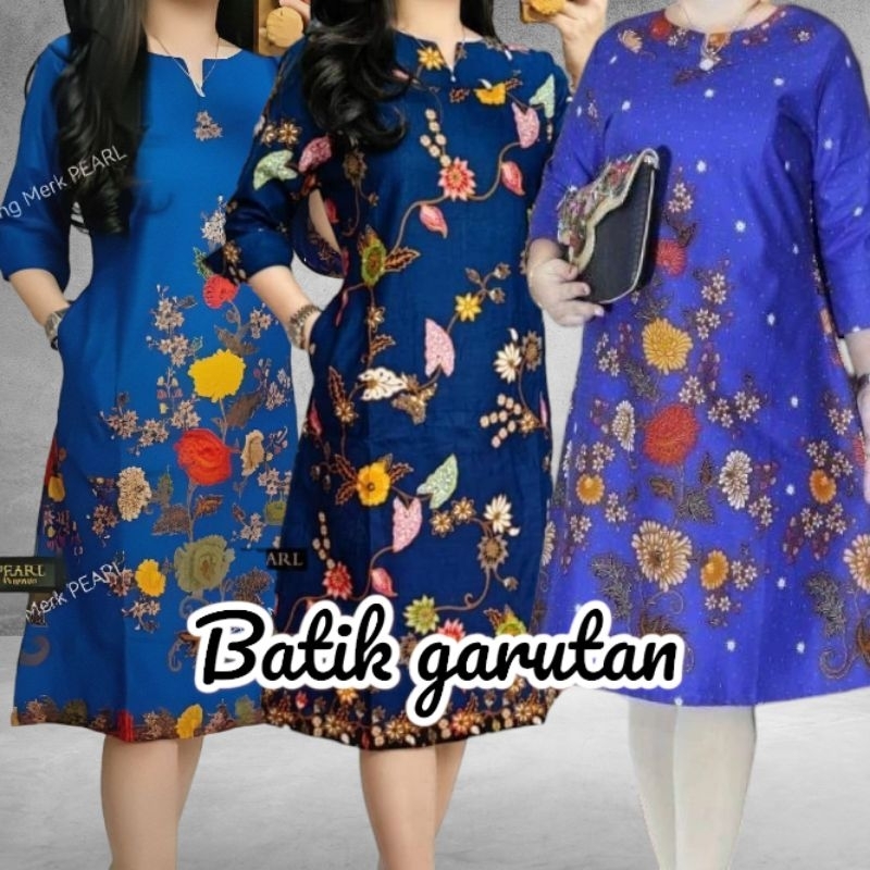 DRESS BATIK WANITA MODERN ATASAN BATIK WANITA UNGGUL JAYA WARNA BIRU NAVY
