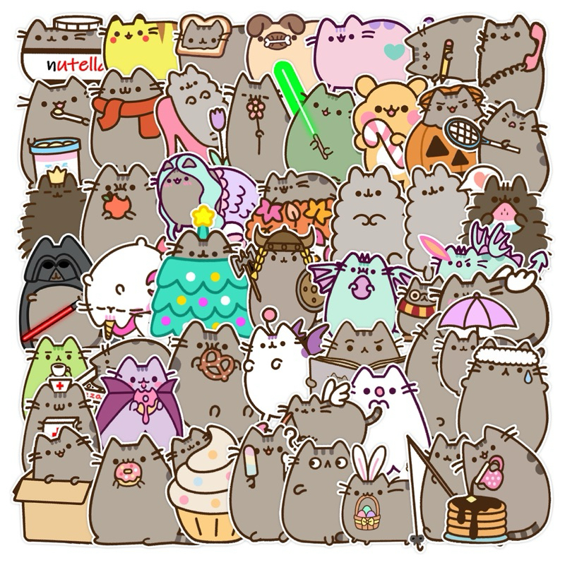 

50 pcs Stickers Push Kitten for laptop, hp, suitcase, book, helmet etc | Stiker Kitten| Kawaii | Dekorasi