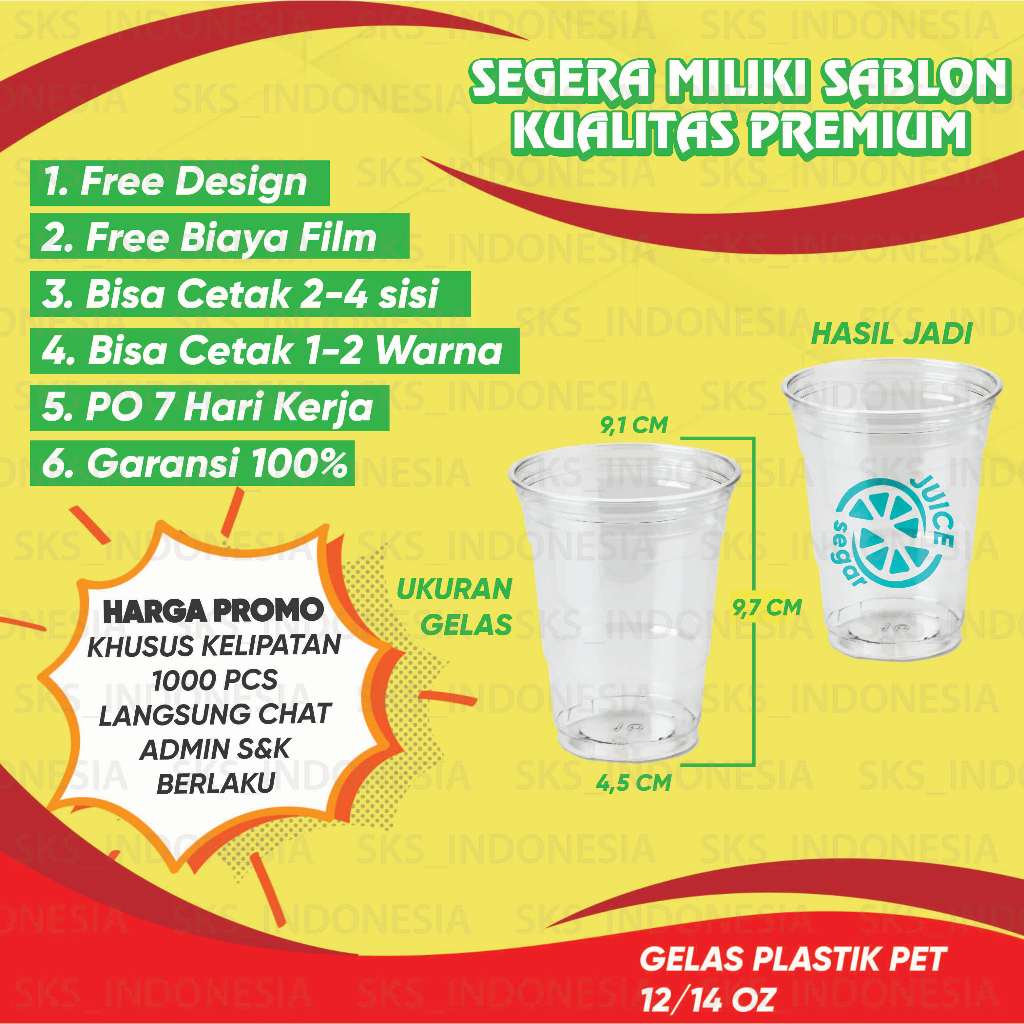 Sablon Cup Plastik PET 12/14 Oz (PET) –  1000 pcs