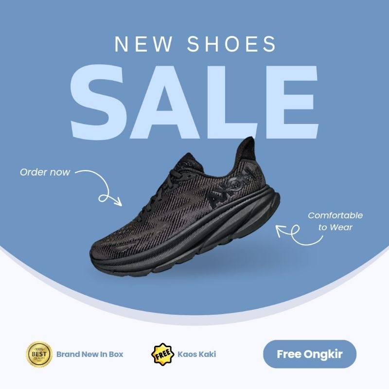 Hoka Clifton 9 Unisex Wide Running Shoes - Full Black
