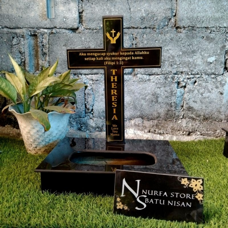 BATU NISAN SALIB PLUS SEKAR BUNGA GRANITA TILE +PACKING KAYU