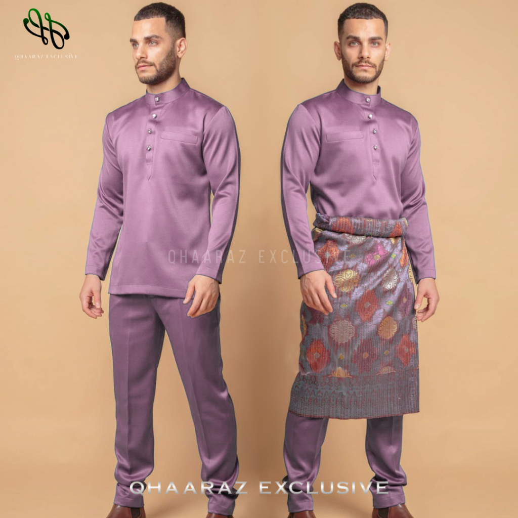Zaffen Baju Melayu Pria Setelan Koko Muslim Modern Bahan Satin Velvet Satu Set Pakaian Kurta Cekak M
