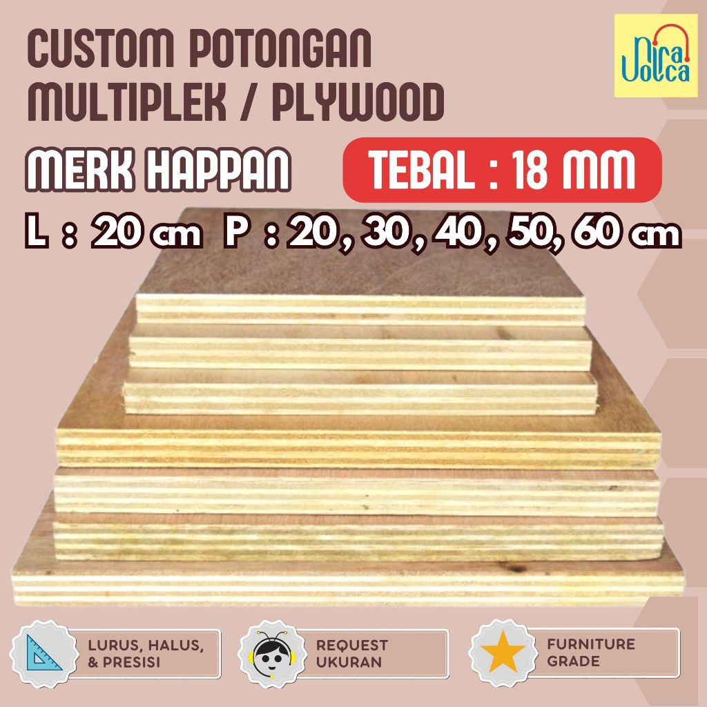 Plywood / Multiplek 18 mm L = 20 cm Costum Potongan Merk Happan