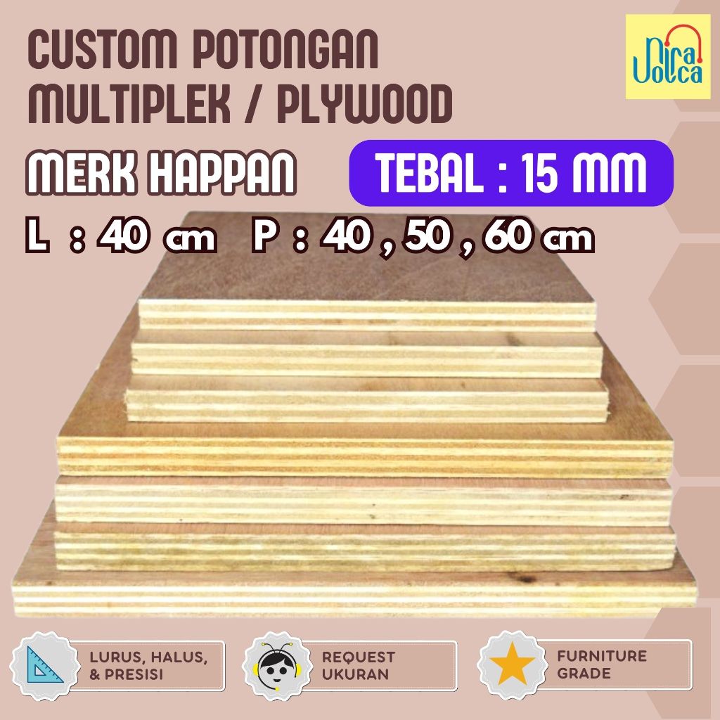 Plywood / Multiplek 15 mm L = 40 cm Costum Potongan Merk Happan