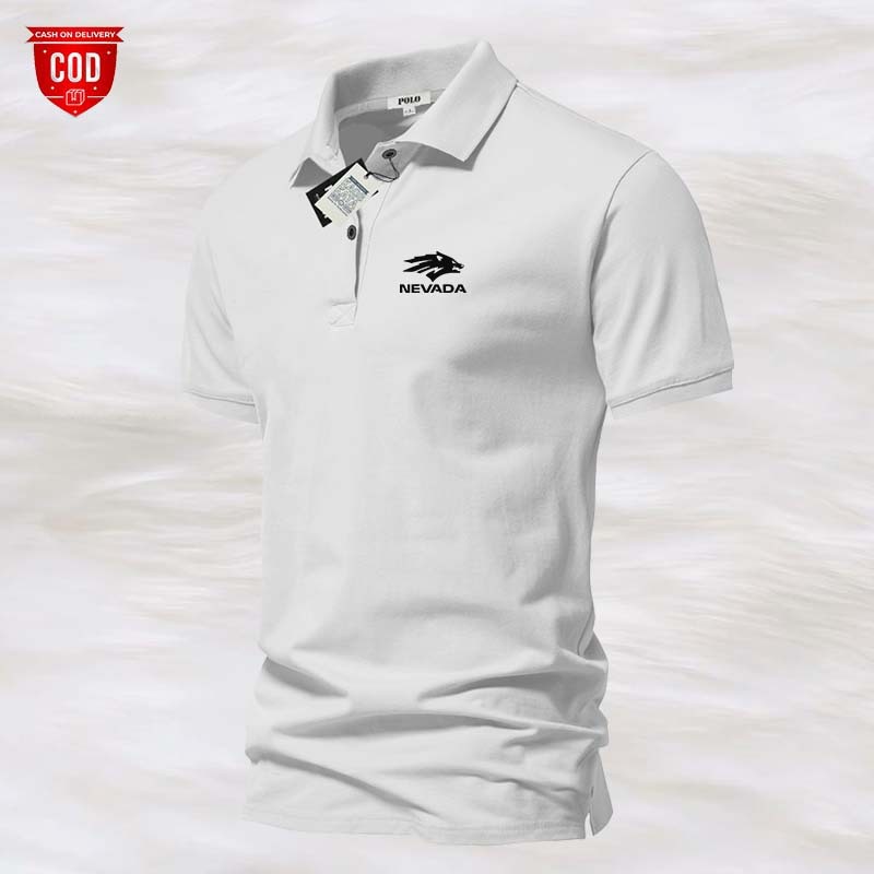 POLO SHIRT PRIA baju kaos kerah / kaos berkerah Nevada Text Logo Hitam Kiri / Kaos Polo Atasan Tshir