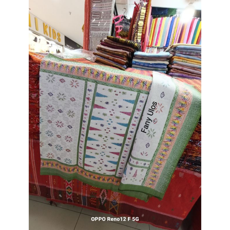 SONGKET PALEMBANG PANCA WARNA TUMPAL PUTIH DAN HIJAU SAGE.