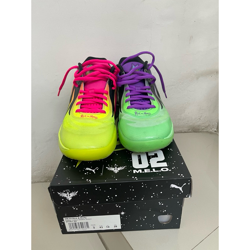 sepatu basket puma mb02 rick morty us10/eur43 bekas like new box origi