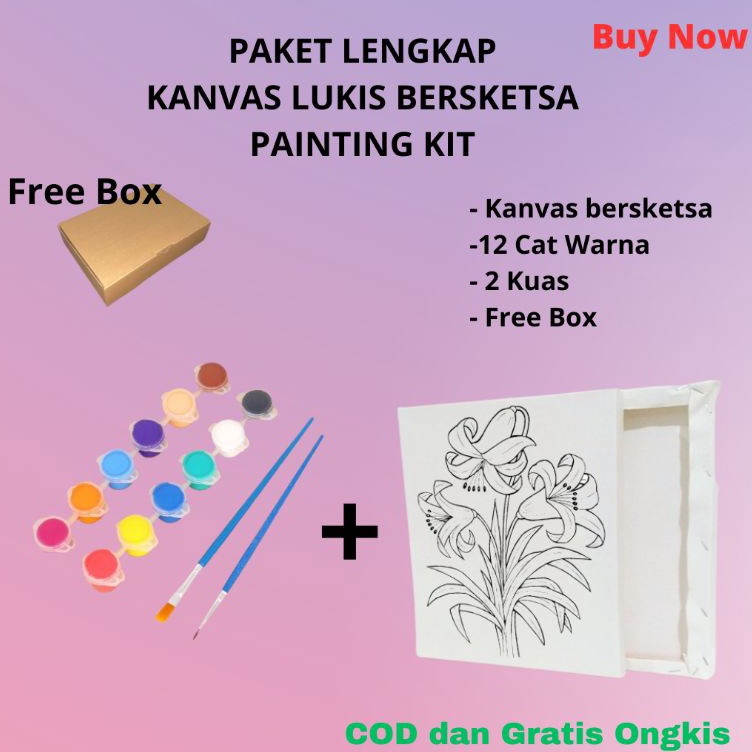 

Obral Meriah Paket komplit kanvas lukis bersketsa murah berkualitas Painting kit kado ulang tahunterdapat 12 cat warna dan 2 kuasukuran 2 X 3
