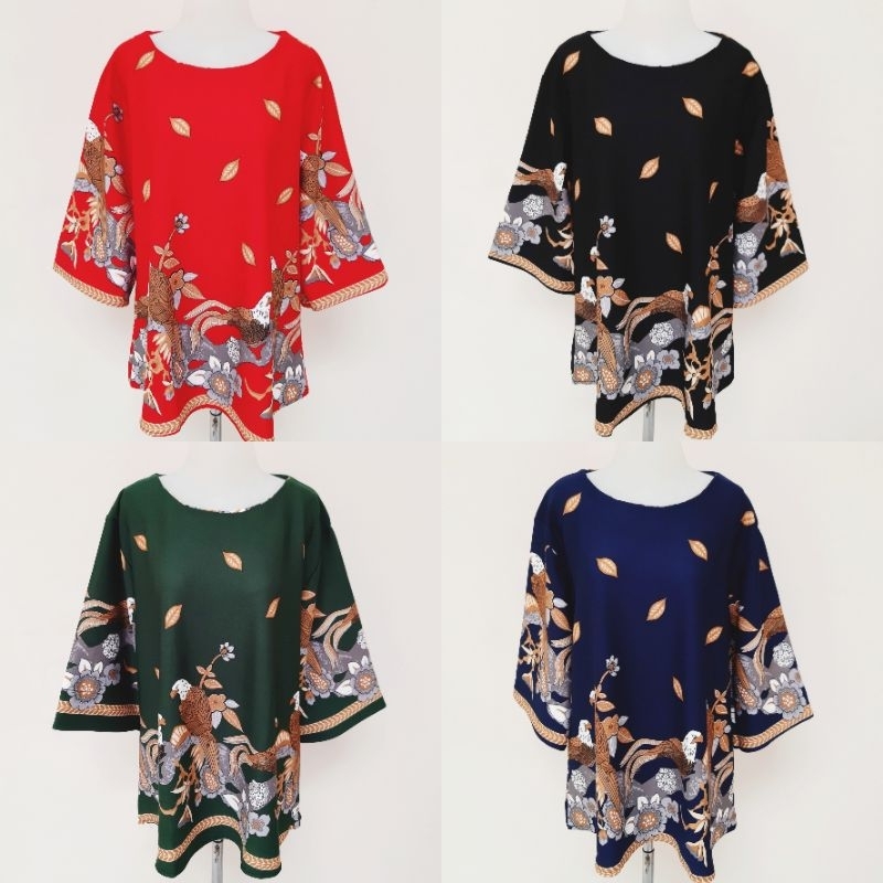 BLOUSE SCUBA JUMBO BAJU ATASAN WANITA SCUBA PREMIUM BIG SIZE MOTIF BUNGA DAUN 2