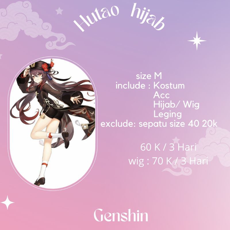 Rental Costum Hutao Genshin impact hijab