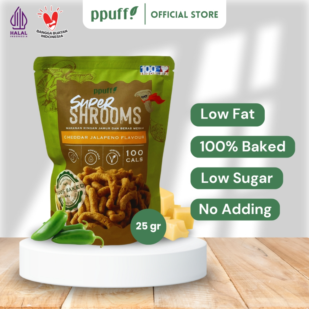 

Ppuff! Supershrooms Cheddar Jalapeno [25 gram] Snack sehat rendah kalori!